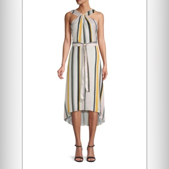 Ava & Aiden Multi Tropical Midi Dress High Low Stripe Size Small New - Picture 1 of 16